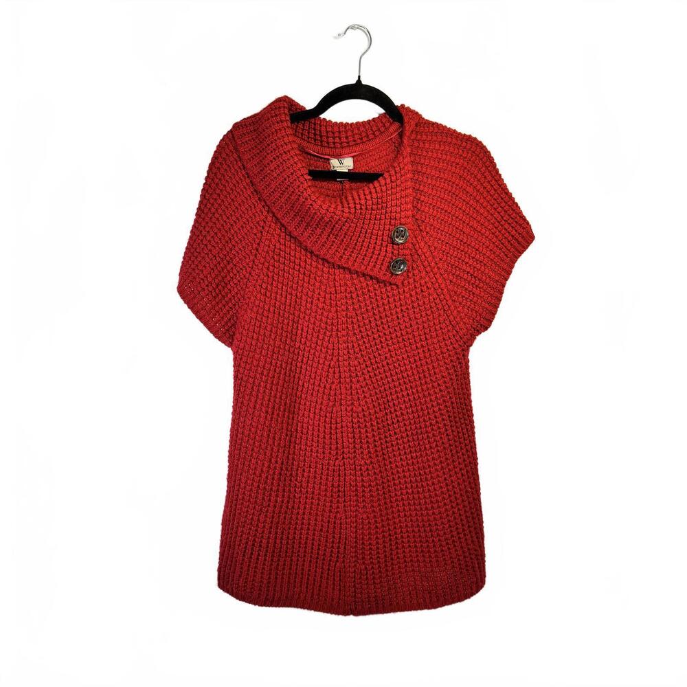 Worthington Red Knit Short Sleeve Sweater Top‎ with Button Detail Large